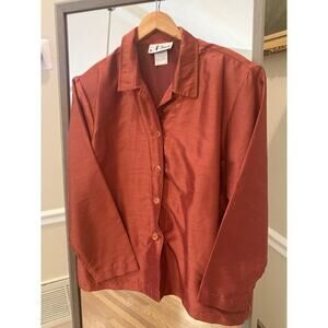 N Touch Metallic Mustard Long Sleeve Button Down Blouse Top Large Career Office